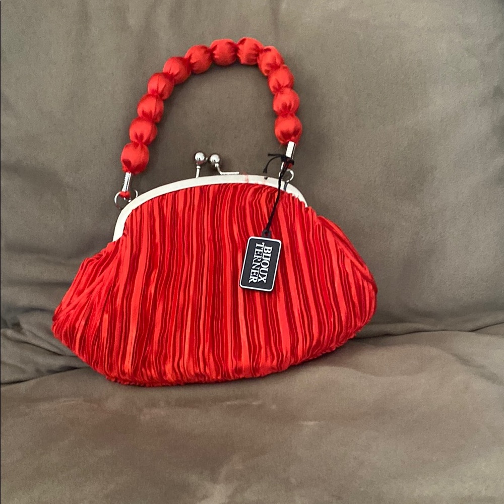 Brighton Red Pleated Clutch with Metallic Clasp